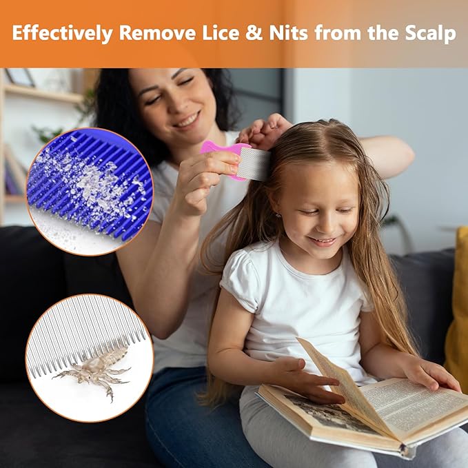 12 Pcs Lice Comb, Flea Comb Double Sided Plastic and Metal Nit Combs for Lice Fine Teeth for Dandruff Removal Lice Combs for Kids Adults Pets