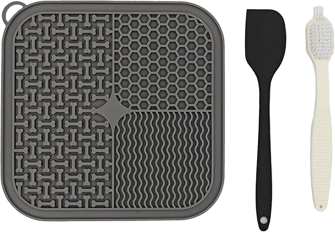 Dog Lick Mat, Slow Feeder Licking Mat for Dogs and Cats with Suction Cups, Non-Slip Lick Pad for Feeding and Training (Gray)