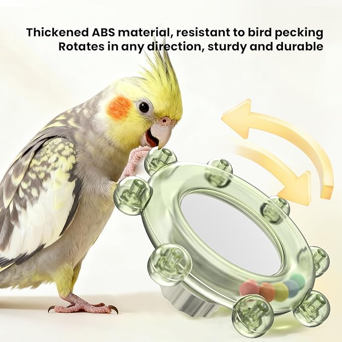 Bird Mirror Toys for Cage,Parakeet Rotating Sound Wheel Toy,Budgie Training Colorful Interactive Chew Toys for Canaries Lovebirds Conures Cockatiels cage Accessories (2, Green)