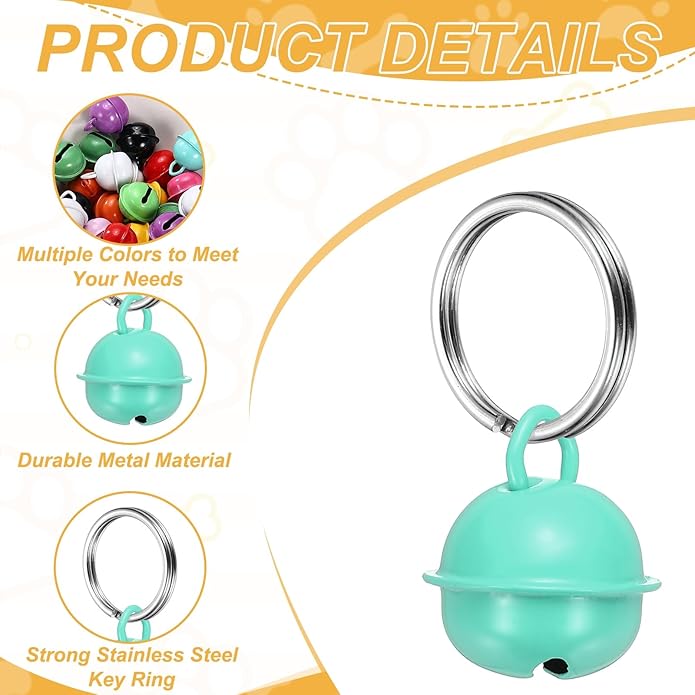 Cat Bells, Small Pet Copper Bells Collars Charm with Key Rings Loud Crisp Sound Anti-Lost Pendant Accessories