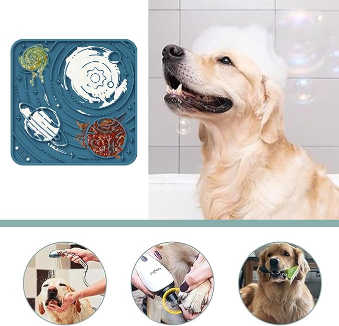 OHMO Lick Mat for Dogs and Cats(Large, Dark&Light Blue, 2pcs) Enrichment Accessories Toy Space Star Easy Clean Pet Slow Feeder/Suction Cups, Licking Pad for Anxiety Relief and Boredom Reduction