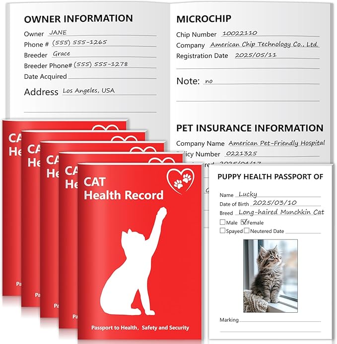 10 Cat Health Record Booklets 12 Sheets Per Pack Kitten Shot Record Book Feline Health Records 5 * 3.5inch Cat Vaccination Records Book Cat Health Records for Pet Lovers Kitty Nursing Supplies
