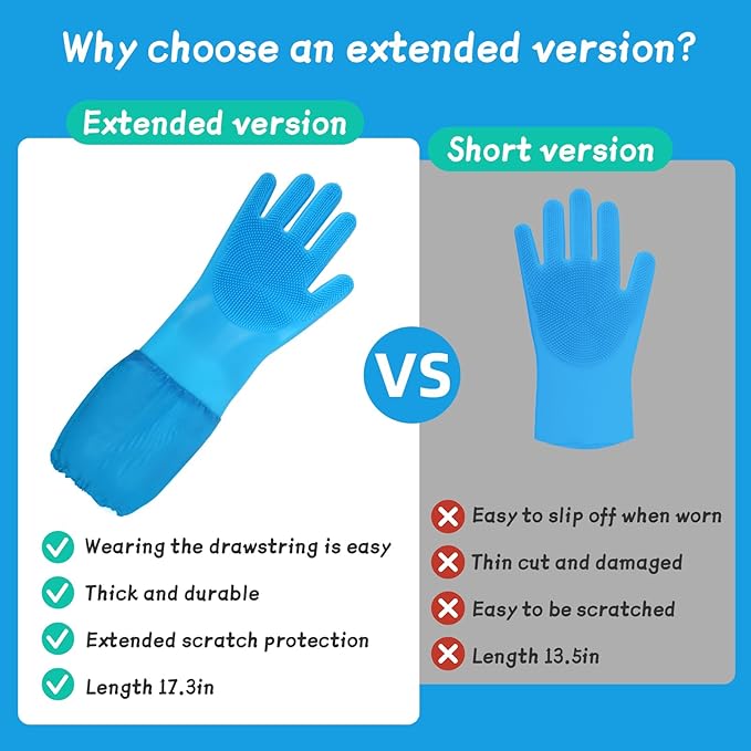 Dog & Cat Grooming Gloves – 2-in-1 Silicone Shower Gloves with Finger Toothbrush – Soft, Multifunctional Pet Hair Remover for Bathing, Massaging & Cleaning(Blue)
