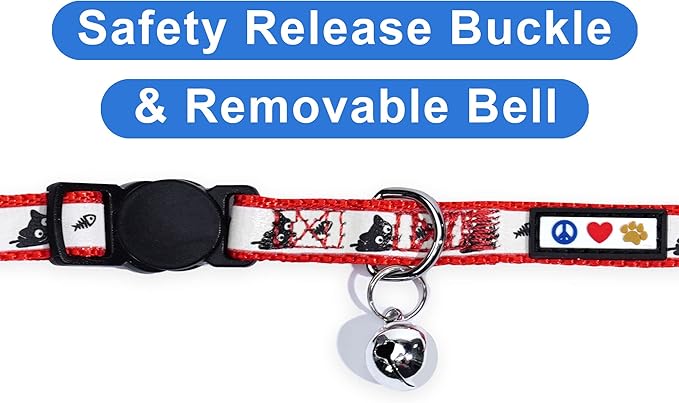 Pawtitas Glow in The Dark Cat Collar with Breakaway Safety Buckle & Bell Adjustable Kitten Collar, Red