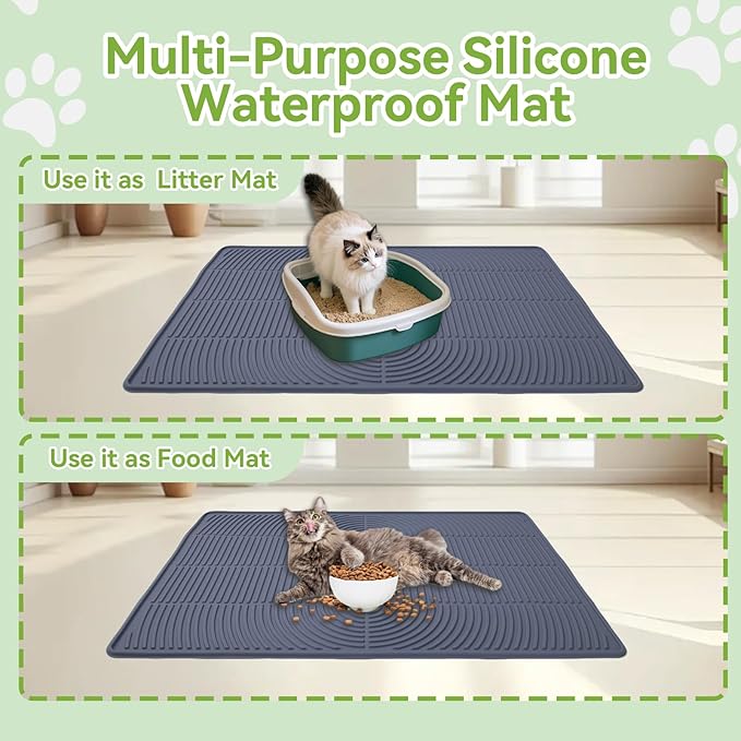 Large Silicone Cat Litter Mat 47" X 35",Cat Mat for Litter Box Anti-Slip,Cat Litter Trapping Mat, Non-Slip Kitty Litter Mat for Floor,Easy to Clean& Waterproof Cat Litter Pads