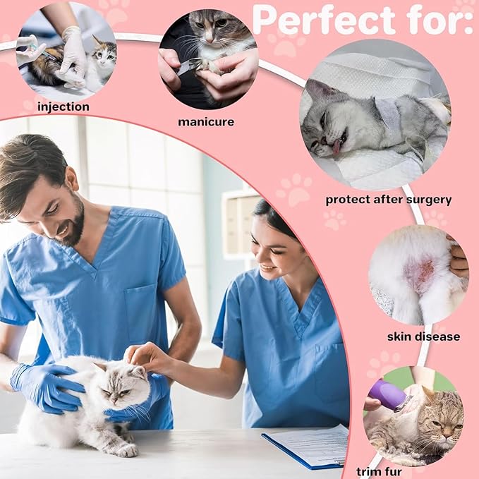 2 Pieces Soft Cat Cone Collar– Adjustable Lightweight Recovery E-Collar to Stop Licking, Scratching & Biting After Surgery, Comfortable Wound Healing Cone Alternative (Pink, L)