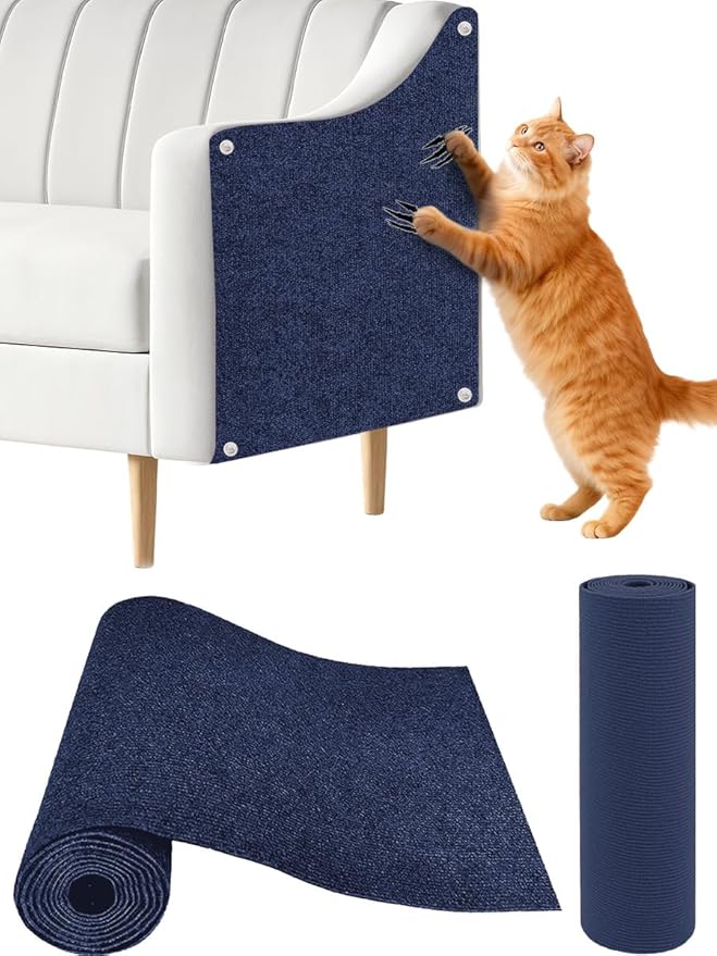 Cat Scratch Couch Protector 78.7"x15.8" – Self-Adhesive Furniture Protector from Cat Scratching, DIY Couch & Wall Shield, Trimmable Anti Scratch Mat for Indoor Sofa Bed Carpet，Navy
