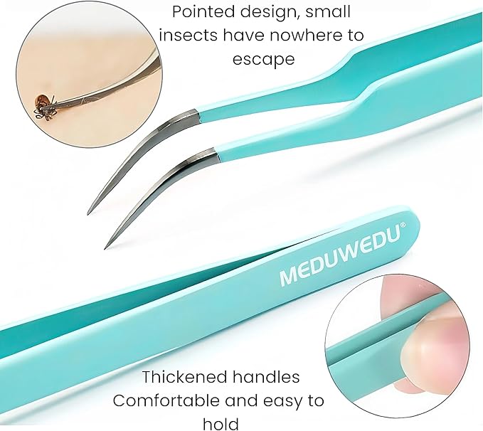 Tick Removal Tool Kit for Dogs, Cats & Humans – Stainless Steel Tick Tweezer, Fork & Dual-Head Clamp with Leather Pouch, Safe & Easy Tick Remover for Pets, Ideal for Grooming & Outdoor Travel