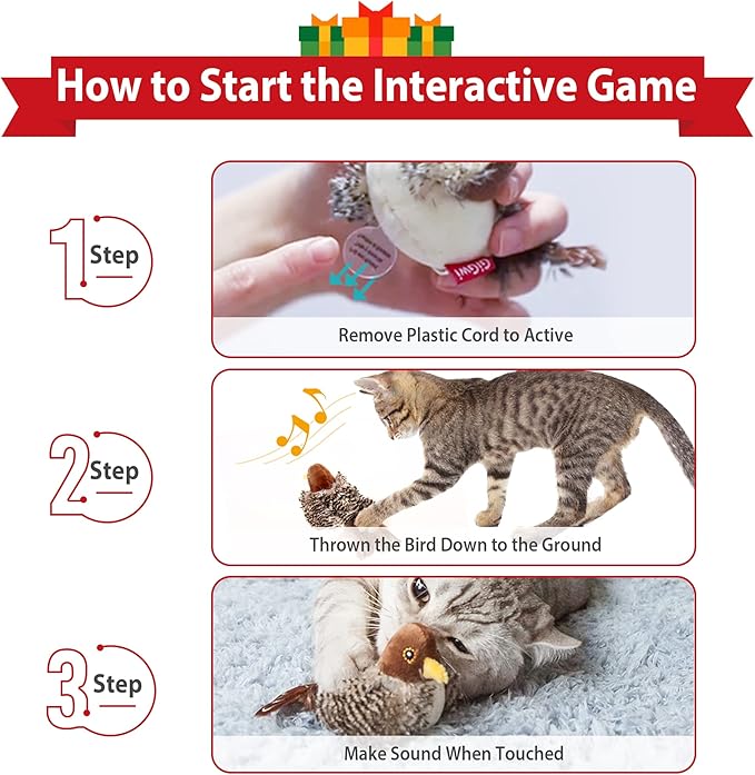 Gigwi Chirping Bird Cat Toy for Indoor Cats, Interactive Hangable Bird Cat Toy with Real Bird Sound and Feather, Automatic Bird Toy for Cats Exercise & Kicker to Self Play（No Flapping）