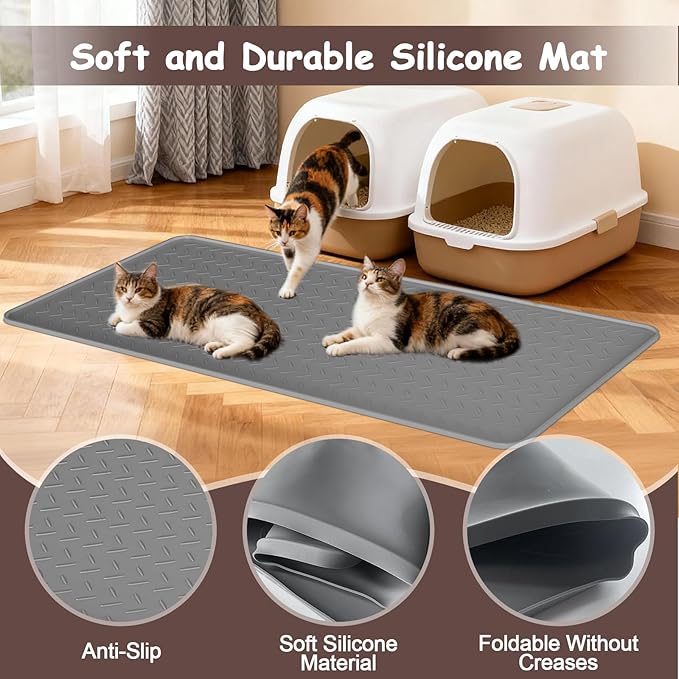 Cat Litter Mat, Extra Large 51" x 26" Litter Box Mat, Silicone Cat Litter Trapping Mat for Litter Box Scatter Control,Waterproof and Easy to Clean