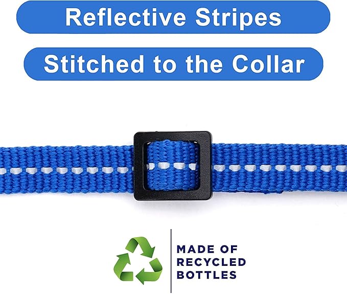 Pawtitas Recycled Blue Reflective Cat Collar – Eco-Friendly Breakaway Safety Buckle, Adjustable Kitten & Adult Collar with Removable Bell and High-Visibility Strap