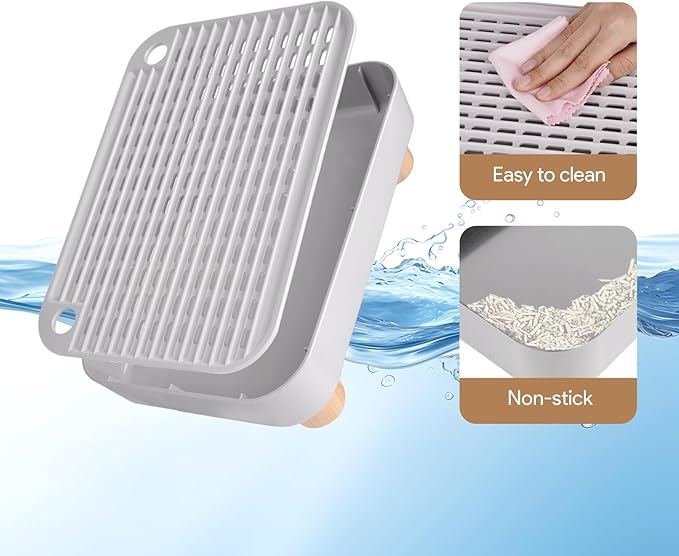 Cat Ramp Litter Box Step, Small Senior Cat Litter Box Mats Ramp for Floor with Wooden Base, Low Entry Cute Cats Food Mat Stairs Prevent Tracking, Silicone Small Litter Boxes Shield Catcher Mat Grey