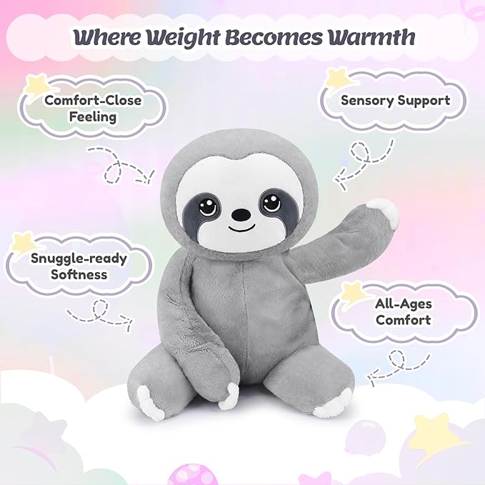 BRICHOEE Weighted Stuffed Animals, 5 lbs Sloth Plush Sensory Weighted Sloth Stuffed Animals, Cute Plush Toy Caliming Plushie Pillow Birthday Gifts for Adults Baby Kids Boys Girls