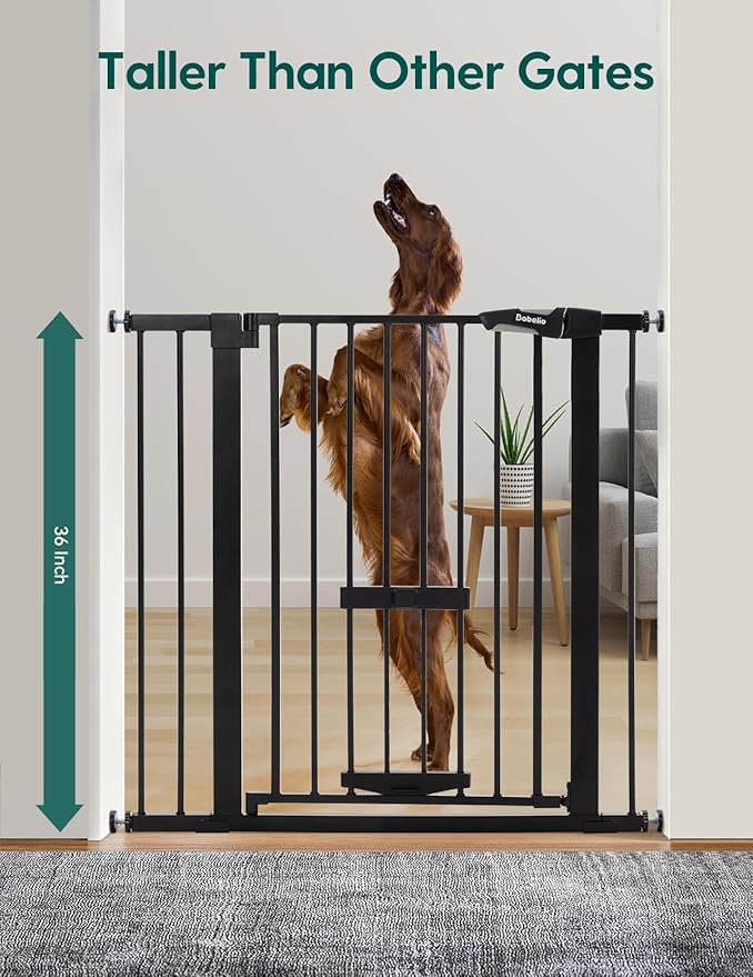 BABELIO 36 Inch Extra Tall Baby Gate with Cat Door, 29-48" Auto Close Pet Door for Stairs, Doorways and House, with Wall Cups, Black