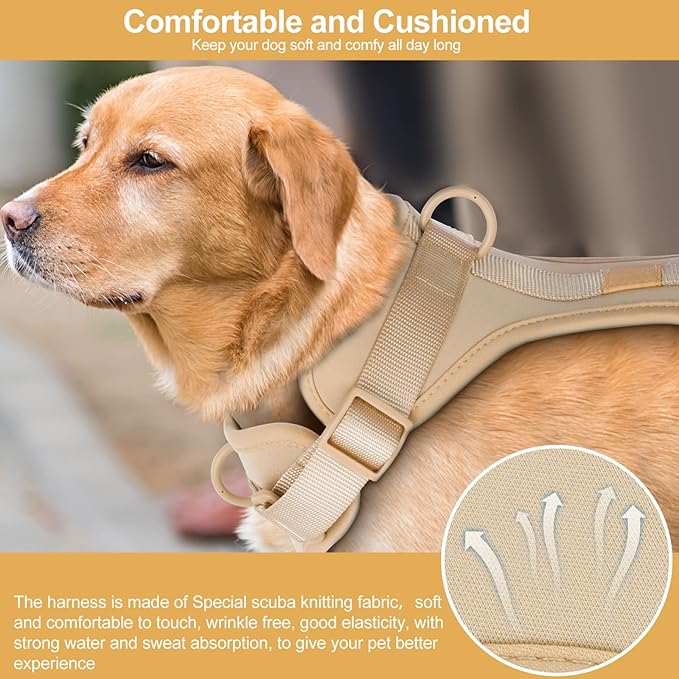 No Pull Lightweight Dog Harness: Adjustable Durable Breathable Mesh Pet Vest Harness with Soft & Comfortable Cushion, for Small Medium Large Dogs (XS, Sand Color)