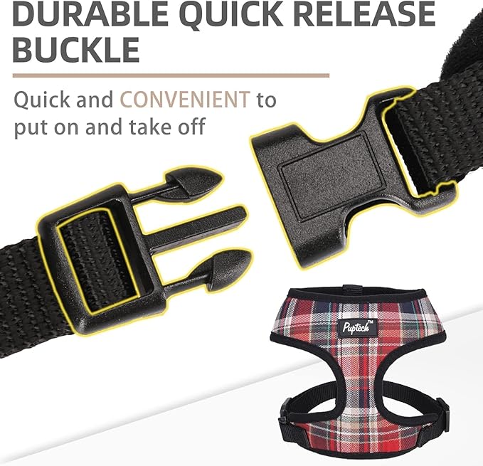 PUPTECK Soft Mesh Dog Harness and Leash Set Pet Puppy Cat Comfort Padded Vest No Pull Harnesses, Red Mixed, M