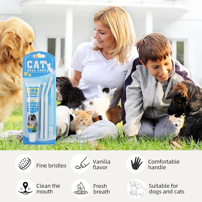 HOP Cat Toothbrush,Dental Care Kit of 2 Micro Head Toothbrushes and Toothpaste, Soft Bristles for Small Dogs and Cats,Daily Oral Cleaning and Freshen Breath