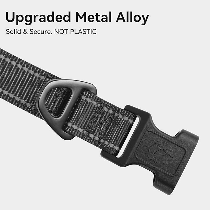 Joytale Reflective Dog Collar, Soft Neoprene Padded, Metal D-Ring, Nylon Pet Collar Adjustable for Medium Dogs, Black, M
