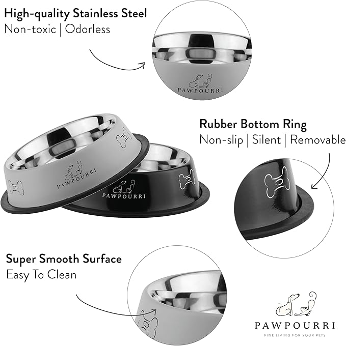 Printed Bowl 23.6 fl oz Anti-Skid Food and Water Dog Bowl | Stainless Steel Bowl for Dogs and Cats | Dog Water and Food Bowl | Dog Feeding Bowl (Grey)