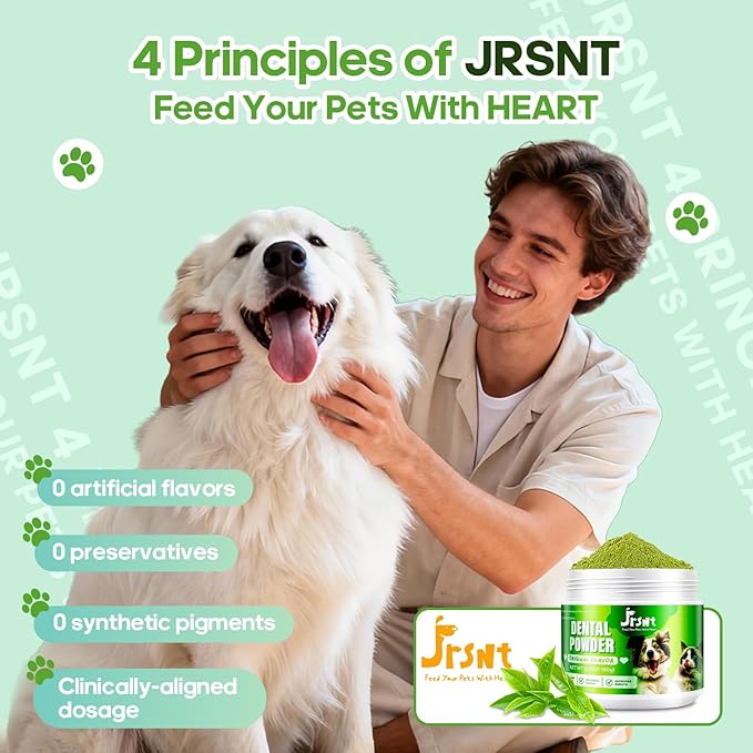 Dog Dental Powder, Dog Teeth Cleaning Powder, Natural Herbal Blend with 5 Probiotics and Lysozyme, Plaque Off Pet Tooth Cleaning, Bad Breath &Tartar Remover for Dogs & Cats, All Breeds-180g