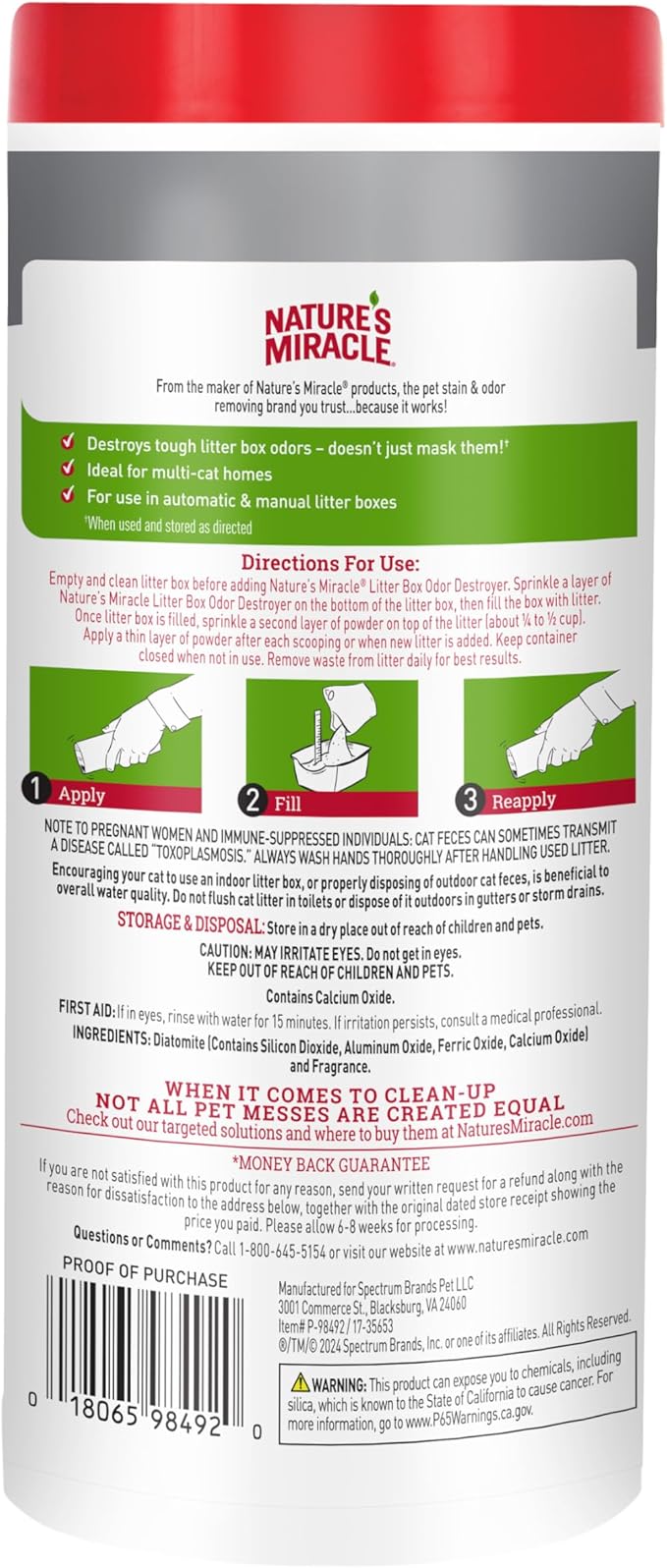 Nature's Miracle Litter Box Deodorizer, 20 Ounces, Litter Deodorizing Powder, Cat Odor Control Formula