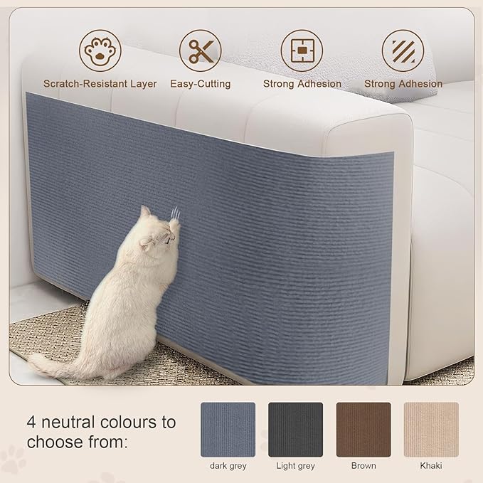 Eunice Cat Scratching Mat, Self-Adhesive Cat Scratch Carpet, Trimmable Replacement Carpet Pad for Tree Wall Cat Scratching Post DIY Couch Protector (Light Gray, 78.7"x15.8")