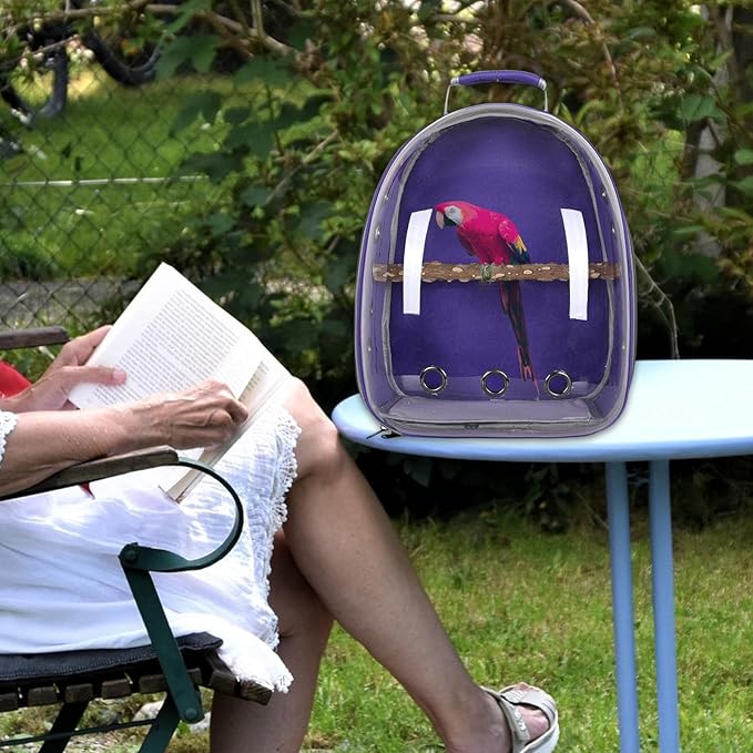 Gralara Bird Backpack Carrier for Parrots with Window for Small and Medium Birds, Purple