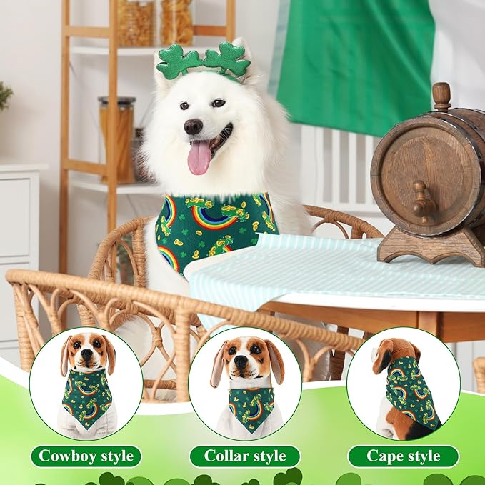 Sanwuta 120 Pcs St. Patrick's Day Dog Bandanas Bulk Shamrock Bandanas for Dogs St. Patrick's Day Adjustable Washable Pet Triangle Scarf Green Dog Scarf for Small and Medium Pets, 30 Styles