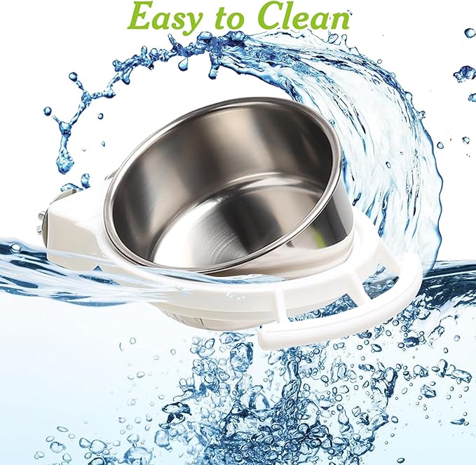 BNOSDM Hanging Stainless Steel Bird Bowls 4 PCS Bird Feeding Dish Cups with Perch Stand Parrot Food Container Food and Water Bowls with Spoon for Budgie Cockatoo Finch Lovebirds Pigeons (White)