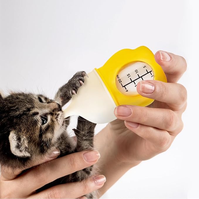 Ergonomic Pet Nursing Bottle,Puppy Bottles for Nursing Puppy Milk - 20ml Slow Flow Kitten Bottle Feeding kit for Newborn Kittens/Puppies/Small Animals, Easy-Clean Silicone Feeder (‌Yellow‌)
