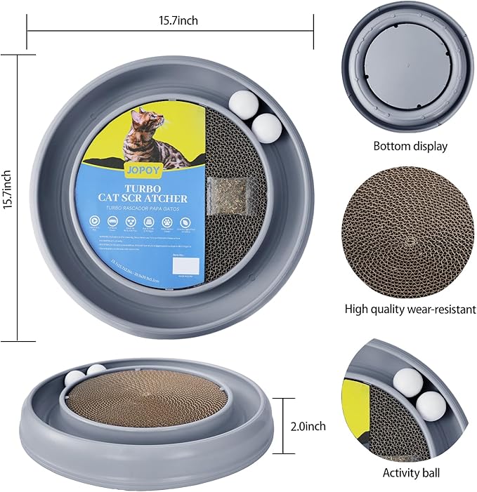 Cat Scratcher Toy Ball Track for Indoor Cats,Round Interactive Scratching Board Exercise Set for Bored Indoor Adult and Kitten Mental & Physical Stimulation (Grey)