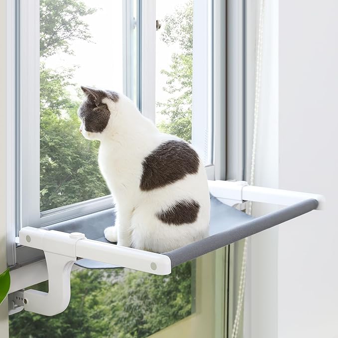 SVD.PET Cat Window Perch, Cat Hammock Window Seat with Sturdy Metal Frame for Large Cats and Kittens, Easy to Adjust for Windows & Bedsides, No Suction Cup No Drilling