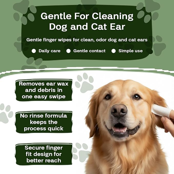 Dog Ear Wipes & Cat Ear Cleaner – Ear Wipes for Dogs, Cat Ear Wipes, Gentle Dog Ear Cleaning Wipes Remove Wax, Dirt & Odor, No-Rinse Ear Care (Unscented)