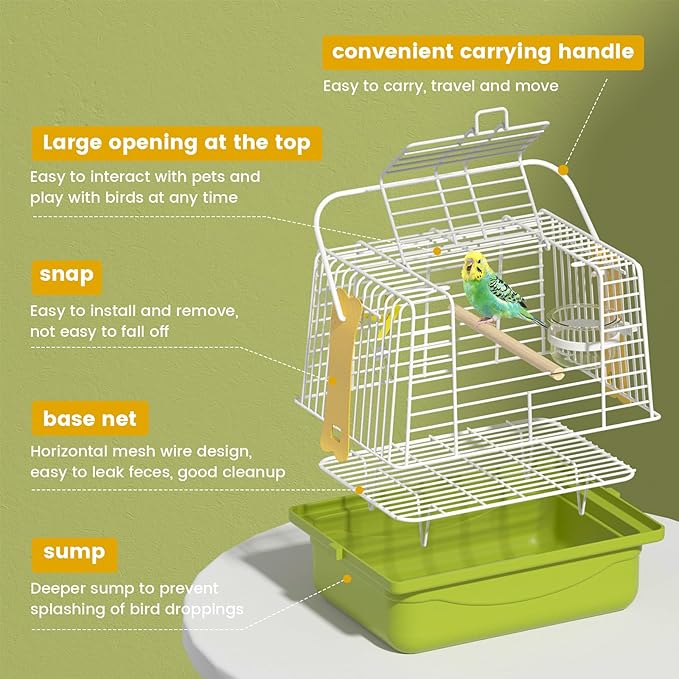 Small Bird cage,Travel Cage for Birds and Small Animals, Parakeet cage,Bird Carrier Travel cage,Bird Travel cage, jaulas para pájaros,Green,(Size:S,M,L) (L)