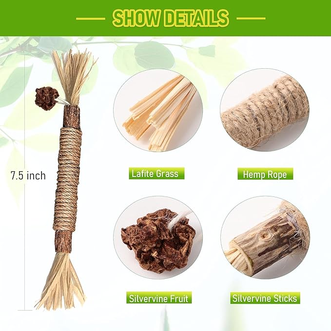 Vintage & Haven Pcs Natural Silvervine Sticks Cat Toys, Catmint Silvervine Blend Sticks, Kittens Chew Toys for Teeth Cleaning, Matatabi Dental Care Cat Treat, Consumable Kitty Lick Toys (6 Pcs)