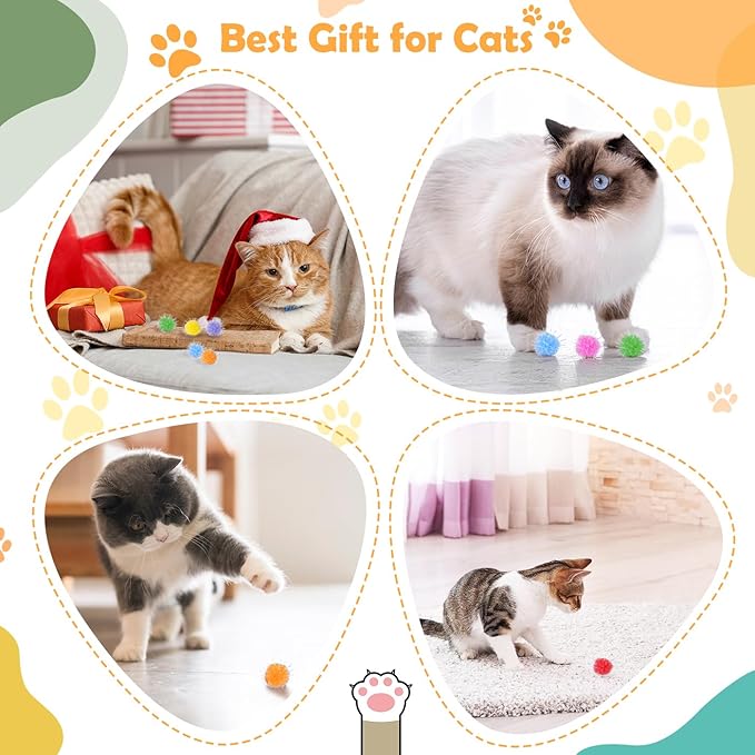 DF DUALFERV 60 Pcs Cat Pom Pom Balls, Interactive Cat Toys, Sparkle Balls for Cats, Extra Large and Fuzzy for Exercise and Entertainment, Multicolor, 1.5 Inch (60)