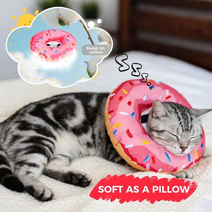 BINGPET Cat Cone Collars Soft,Cat Recovery E Collars After Surgery to Stop Licking,Waterproof Adjustable Elizabeth Neck Cones Cute Pet Donut Pillow for Cats Kitten Puppy Wound Healing After Surgery,M