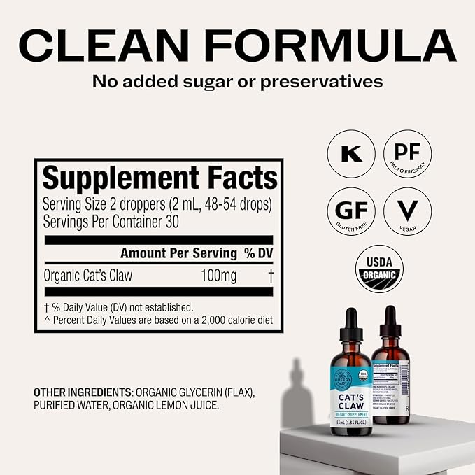 Vimergy USDA Organic Cat’s Claw Liquid – Provides Antioxidant Support* – Benefits The Immune System* – Vegan, Gluten-Free, Non-GMO – 27 Servings (55 ml)