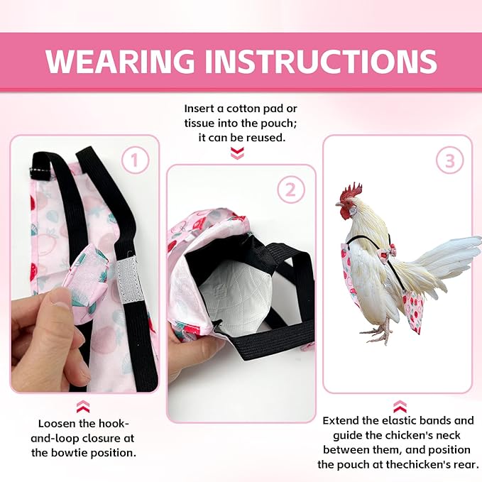 3 Pieces Chicken Diapers for Hens Pet Duck Diapers Reusable Chicken Diapers Chicken Clothes Accessories with Bow Tie for Poultry (M)