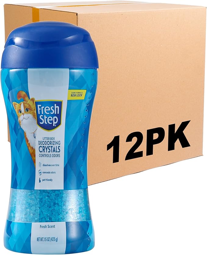 Fresh Step Cat Litter Crystals Deodorizer, Non Toxic Odor Neutralizing Crystals for Litter Boxes that Help Control Smells and Keep Home Areas Fresh, Fresh Scent, 15 Ounce - 12 Pack