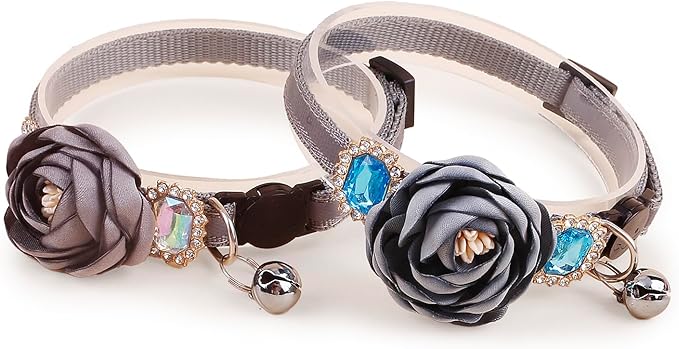 2 Pack Cat Collar Pink Floral with Bell and Removable Flower Bowtie Breakaway Adjustable Cat Collar for Girl Kitten Puppy Small Cats Dogs Daily Decoration (XQ9-4) (XQ9-2)