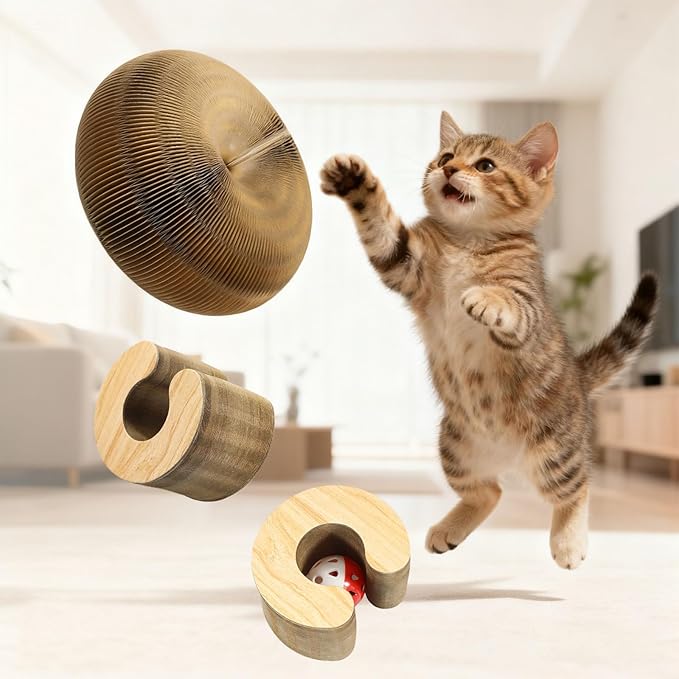 2PCS Cat Toys Magic Organ Cat Scratcher,Foldable Reversible Accordion Kitty Toy with Ball Bell for Indoor Outdoor Cat Toy Exercise Anxiety Relief