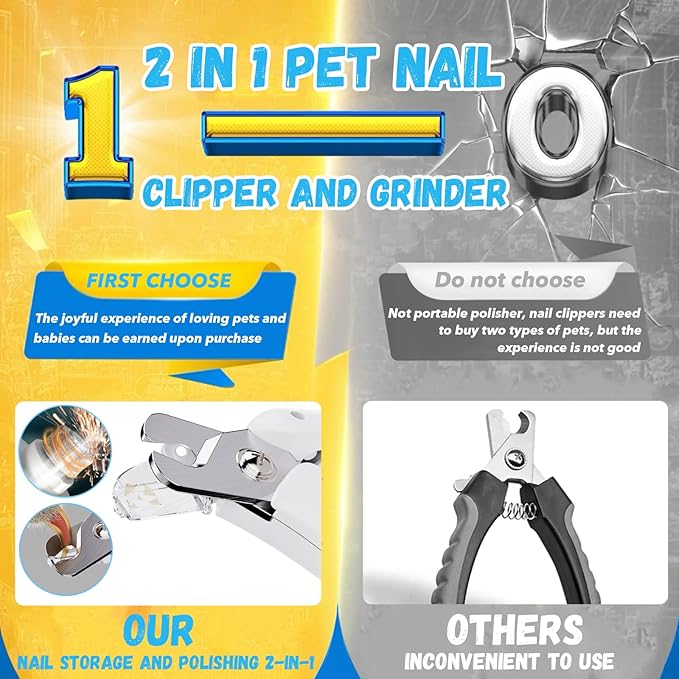2-in-1 Cat Nail Clippers & Dog Nail Clippers Trimmers for Large Medium Small Dogs Cats Claw Trimmer Quick Sensor and Safety Guard USB Rechargeable with 2 LED Lights Dogs Nail Trimmer