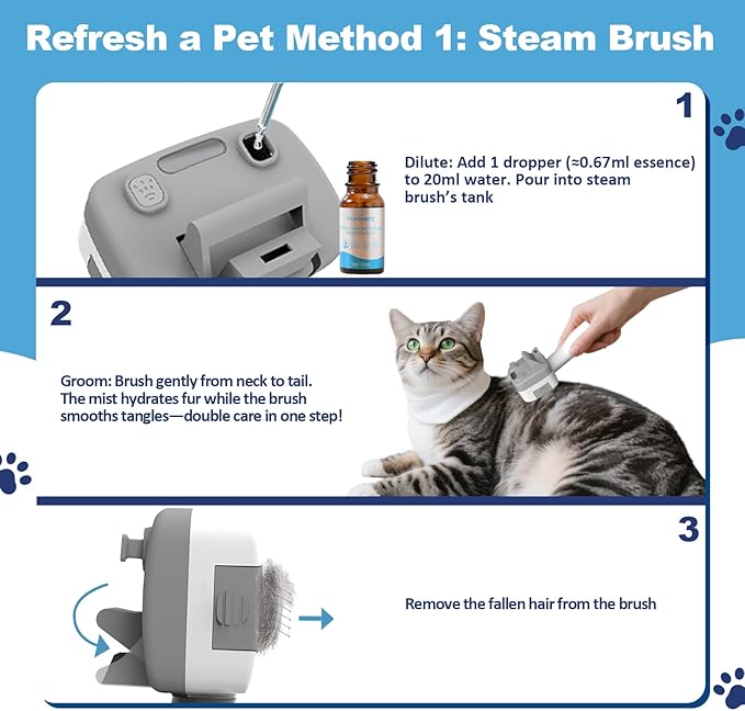 No-Rinse Pet Shampoo & Conditioner Essence for Dogs & Cats, Dilute Before Use, for Small/Medium Pets, Soothes Skin, Hydrates Coat, Pomegranate Scent, Suitable for Pet Steam Brush，0.34oz*1