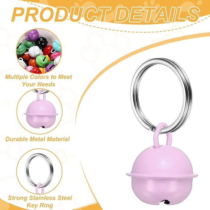 Cat Bells, Small Pet Copper Bells Collars Charm with Key Rings Loud Crisp Sound Anti-Lost Pendant Accessories