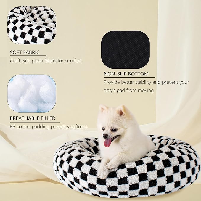 23 Inch Calming Dog Bed for Small Dogs Cats, Kitty Puppy Round Anti-Anxiety Warm Bed, Soft Cozy Anti-Slip Donut Washable Pet Bed, Fits up to 30 lbs Pets