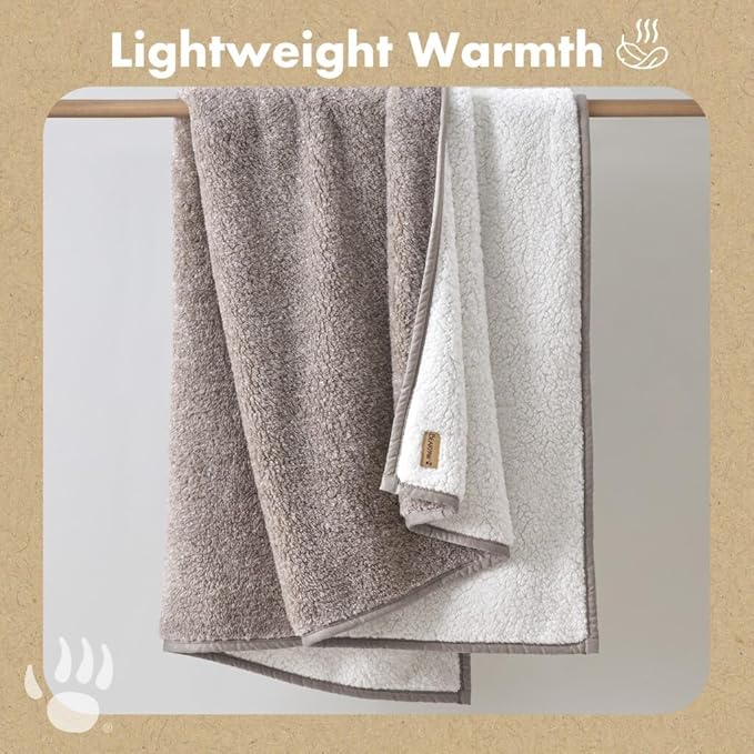 BEARPAW Sherpa Throw Blanket - Ultra Soft Plush Warm Reversible Fluffy Blanket for Bed Couch Sofa & Living Room Decor, House Decor, Room Decor Gifts for Women - 50"x70", Gray (Valley) (Brown)