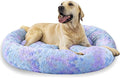 39 Inch Christmas Snowflakes Calming Dog Bed for Large Dogs, Round Anti-Anxiety Warm Bed, Soft Cozy Anti-Slip Donut Washable Pet Bed, Fits up to 100 lbs Pets