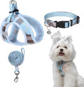 EXPAWLORER Classic Plaid Puppy Harness - Small Dog Collar and Leash with AirTag Holder Case - Soft Mesh Padded Adjustable Dog Vest Harness No Pull, Reflective Escape Proof for Outdoor, Blue S