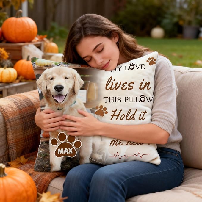 Photo Pet Memorial Throw Pillow | Personalized Custom Pillow, a Warm & Comforting Gift for Remembering Beloved Dogs and Cats